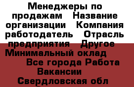 Менеджеры по продажам › Название организации ­ Компания-работодатель › Отрасль предприятия ­ Другое › Минимальный оклад ­ 15 000 - Все города Работа » Вакансии   . Свердловская обл.,Заречный г.